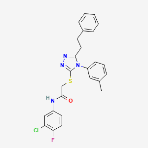 N-(3-Chloro-4-fluorophenyl)-2-[[4-(3-methylphenyl)-5-(2-phenylethyl)-4H-1,2,4-triazol-3-yl]thio]acetamide