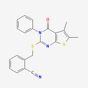 2-{[(5,6-dimethyl-4-oxo-3-phenyl-3,4-dihydrothieno[2,3-d]pyrimidin-2-yl)thio]methyl}benzonitrile