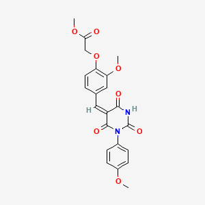 molecular formula C22H20N2O8 B4826756 methyl (2-methoxy-4-{(E)-[1-(4-methoxyphenyl)-2,4,6-trioxotetrahydropyrimidin-5(2H)-ylidene]methyl}phenoxy)acetate 