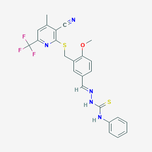 molecular formula C24H20F3N5OS2 B4826902 2-({5-[2-(anilinocarbonothioyl)carbonohydrazonoyl]-2-methoxybenzyl}thio)-4-methyl-6-(trifluoromethyl)nicotinonitrile 