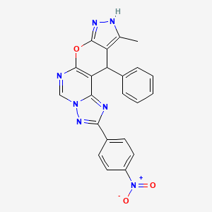 14-methyl-4-(4-nitrophenyl)-16-phenyl-10-oxa-3,5,6,8,12,13-hexazatetracyclo[7.7.0.02,6.011,15]hexadeca-1(9),2,4,7,11,14-hexaene