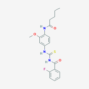 molecular formula C20H22FN3O3S B4827522 2-fluoro-N-({[3-methoxy-4-(pentanoylamino)phenyl]amino}carbonothioyl)benzamide 