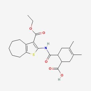 molecular formula C22H29NO5S B4827647 6-{[3-(ethoxycarbonyl)-5,6,7,8-tetrahydro-4H-cyclohepta[b]thiophen-2-yl]carbamoyl}-3,4-dimethylcyclohex-3-ene-1-carboxylic acid 