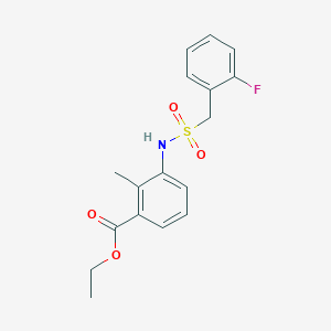 molecular formula C17H18FNO4S B4827726 ETHYL 3-[(2-FLUOROPHENYL)METHANESULFONAMIDO]-2-METHYLBENZOATE 