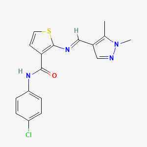 molecular formula C17H15ClN4OS B4827997 N-(4-chlorophenyl)-2-{[(1,5-dimethyl-1H-pyrazol-4-yl)methylene]amino}-3-thiophenecarboxamide 