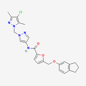 molecular formula C24H24ClN5O3 B4828045 N~2~-{1-[(4-CHLORO-3,5-DIMETHYL-1H-PYRAZOL-1-YL)METHYL]-1H-PYRAZOL-4-YL}-5-[(2,3-DIHYDRO-1H-INDEN-5-YLOXY)METHYL]-2-FURAMIDE 