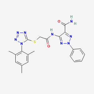 molecular formula C21H21N9O2S B4828070 2-PHENYL-5-(2-{[1-(2,4,6-TRIMETHYLPHENYL)-1H-1,2,3,4-TETRAZOL-5-YL]SULFANYL}ACETAMIDO)-2H-1,2,3-TRIAZOLE-4-CARBOXAMIDE 