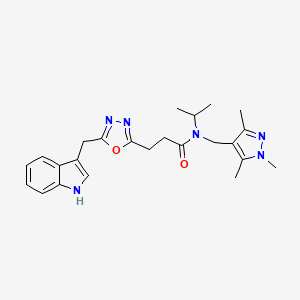 3-[5-(1H-indol-3-ylmethyl)-1,3,4-oxadiazol-2-yl]-N-isopropyl-N-[(1,3,5-trimethyl-1H-pyrazol-4-yl)methyl]propanamide