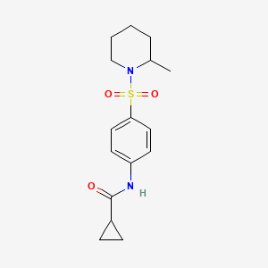 molecular formula C16H22N2O3S B4828225 N-{4-[(2-methylpiperidin-1-yl)sulfonyl]phenyl}cyclopropanecarboxamide 