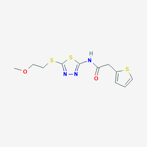 molecular formula C11H13N3O2S3 B4828249 N-{5-[(2-methoxyethyl)sulfanyl]-1,3,4-thiadiazol-2-yl}-2-(thiophen-2-yl)acetamide 