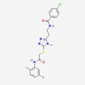 molecular formula C21H21ClFN5O2S B4828305 4-chloro-N-{2-[5-({2-[(5-fluoro-2-methylphenyl)amino]-2-oxoethyl}sulfanyl)-4-methyl-4H-1,2,4-triazol-3-yl]ethyl}benzamide 