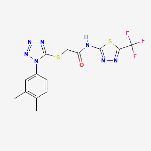 molecular formula C14H12F3N7OS2 B4828662 2-{[1-(3,4-dimethylphenyl)-1H-tetrazol-5-yl]sulfanyl}-N-[5-(trifluoromethyl)-1,3,4-thiadiazol-2-yl]acetamide 