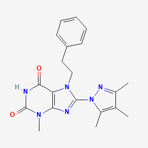 molecular formula C20H22N6O2 B4828790 3-methyl-7-(2-phenylethyl)-8-(3,4,5-trimethyl-1H-pyrazol-1-yl)-2,3,6,7-tetrahydro-1H-purine-2,6-dione 