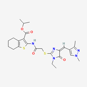 molecular formula C25H31N5O4S2 B4828953 ISOPROPYL 2-{[2-({4-[(E)-1-(1,3-DIMETHYL-1H-PYRAZOL-4-YL)METHYLIDENE]-1-ETHYL-5-OXO-4,5-DIHYDRO-1H-IMIDAZOL-2-YL}SULFANYL)ACETYL]AMINO}-4,5,6,7-TETRAHYDRO-1-BENZOTHIOPHENE-3-CARBOXYLATE 