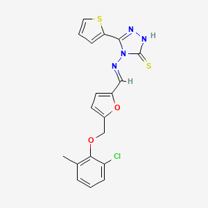 molecular formula C19H15ClN4O2S2 B4829072 4-{[(E)-{5-[(2-chloro-6-methylphenoxy)methyl]furan-2-yl}methylidene]amino}-5-(thiophen-2-yl)-4H-1,2,4-triazole-3-thiol 