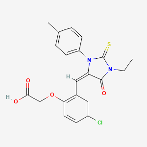 (4-chloro-2-{[1-ethyl-3-(4-methylphenyl)-5-oxo-2-thioxo-4-imidazolidinylidene]methyl}phenoxy)acetic acid