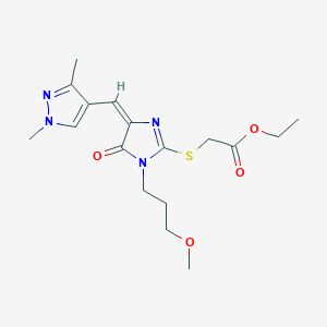 molecular formula C17H24N4O4S B4829771 ETHYL 2-{[4-[(E)-1-(1,3-DIMETHYL-1H-PYRAZOL-4-YL)METHYLIDENE]-1-(3-METHOXYPROPYL)-5-OXO-4,5-DIHYDRO-1H-IMIDAZOL-2-YL]SULFANYL}ACETATE 