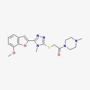 molecular formula C19H23N5O3S B4829901 2-{[5-(7-methoxy-1-benzofuran-2-yl)-4-methyl-4H-1,2,4-triazol-3-yl]sulfanyl}-1-(4-methylpiperazin-1-yl)ethanone 