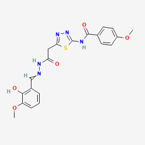 N-[5-[2-[2-[(2-hydroxy-3-methoxyphenyl)methylidene]hydrazinyl]-2-oxoethyl]-1,3,4-thiadiazol-2-yl]-4-methoxybenzamide