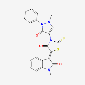 molecular formula C23H18N4O3S2 B4830505 3-[3-(1,5-dimethyl-3-oxo-2-phenyl-2,3-dihydro-1H-pyrazol-4-yl)-4-oxo-2-thioxo-1,3-thiazolidin-5-ylidene]-1-methyl-1,3-dihydro-2H-indol-2-one 