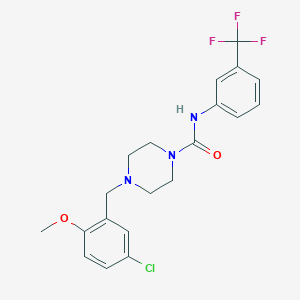 molecular formula C20H21ClF3N3O2 B4830936 4-[(5-chloro-2-methoxyphenyl)methyl]-N-[3-(trifluoromethyl)phenyl]piperazine-1-carboxamide 