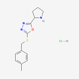 molecular formula C14H18ClN3OS B4830999 2-[(4-methylbenzyl)thio]-5-(2-pyrrolidinyl)-1,3,4-oxadiazole hydrochloride 