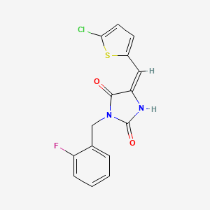 (5E)-5-[(5-chlorothiophen-2-yl)methylidene]-3-(2-fluorobenzyl)imidazolidine-2,4-dione