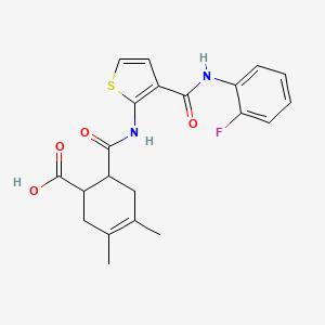 molecular formula C21H21FN2O4S B4831046 6-({3-[(2-Fluorophenyl)carbamoyl]thiophen-2-yl}carbamoyl)-3,4-dimethylcyclohex-3-ene-1-carboxylic acid 