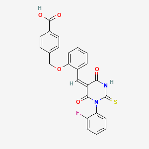 molecular formula C25H17FN2O5S B4831049 4-[[2-[(E)-[1-(2-fluorophenyl)-4,6-dioxo-2-sulfanylidene-1,3-diazinan-5-ylidene]methyl]phenoxy]methyl]benzoic acid 