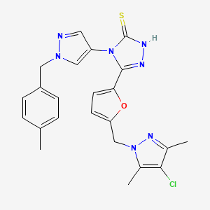 molecular formula C23H22ClN7OS B4831257 5-{5-[(4-CHLORO-3,5-DIMETHYL-1H-PYRAZOL-1-YL)METHYL]-2-FURYL}-4-[1-(4-METHYLBENZYL)-1H-PYRAZOL-4-YL]-4H-1,2,4-TRIAZOL-3-YLHYDROSULFIDE 