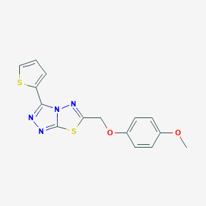 molecular formula C15H12N4O2S2 B483126 6-[(4-Methoxyphenoxy)methyl]-3-(2-thienyl)[1,2,4]triazolo[3,4-b][1,3,4]thiadiazole CAS No. 878435-71-3