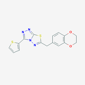 molecular formula C16H12N4O2S2 B483134 6-(2,3-Dihydro-1,4-benzodioxin-6-ylmethyl)-3-(2-thienyl)[1,2,4]triazolo[3,4-b][1,3,4]thiadiazole CAS No. 878436-06-7