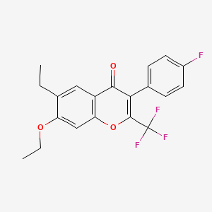 molecular formula C20H16F4O3 B4831406 7-ethoxy-6-ethyl-3-(4-fluorophenyl)-2-(trifluoromethyl)-4H-chromen-4-one 