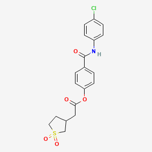 molecular formula C19H18ClNO5S B4831428 4-{[(4-chlorophenyl)amino]carbonyl}phenyl (1,1-dioxidotetrahydro-3-thienyl)acetate 