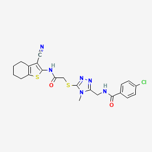 molecular formula C22H21ClN6O2S2 B4831448 4-chloro-N-{[5-({2-[(3-cyano-4,5,6,7-tetrahydro-1-benzothiophen-2-yl)amino]-2-oxoethyl}sulfanyl)-4-methyl-4H-1,2,4-triazol-3-yl]methyl}benzamide 