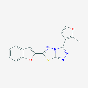 molecular formula C16H10N4O2S B483147 6-(1-Benzofuran-2-yl)-3-(2-methyl-3-furyl)[1,2,4]triazolo[3,4-b][1,3,4]thiadiazole CAS No. 878434-87-8