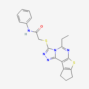 molecular formula C20H19N5OS2 B4831481 2-[(5-ethyl-9,10-dihydro-8H-cyclopenta[4,5]thieno[3,2-e][1,2,4]triazolo[4,3-c]pyrimidin-3-yl)thio]-N-phenylacetamide 