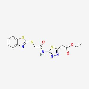 molecular formula C15H14N4O3S3 B4831499 ETHYL 2-{5-[2-(1,3-BENZOTHIAZOL-2-YLSULFANYL)ACETAMIDO]-1,3,4-THIADIAZOL-2-YL}ACETATE 