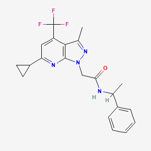 molecular formula C21H21F3N4O B4831502 2-[6-CYCLOPROPYL-3-METHYL-4-(TRIFLUOROMETHYL)-1H-PYRAZOLO[3,4-B]PYRIDIN-1-YL]-N~1~-(1-PHENYLETHYL)ACETAMIDE 