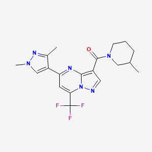 molecular formula C19H21F3N6O B4831696 [5-(1,3-DIMETHYL-1H-PYRAZOL-4-YL)-7-(TRIFLUOROMETHYL)PYRAZOLO[1,5-A]PYRIMIDIN-3-YL](3-METHYLPIPERIDINO)METHANONE 