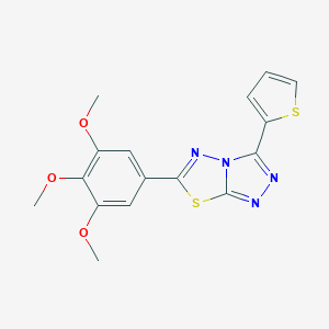 molecular formula C16H14N4O3S2 B483171 3-(2-Thienyl)-6-(3,4,5-trimethoxyphenyl)[1,2,4]triazolo[3,4-b][1,3,4]thiadiazole CAS No. 878435-31-5