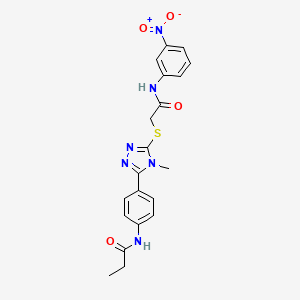 molecular formula C20H20N6O4S B4832060 N-{4-[4-methyl-5-({2-[(3-nitrophenyl)amino]-2-oxoethyl}thio)-4H-1,2,4-triazol-3-yl]phenyl}propanamide 