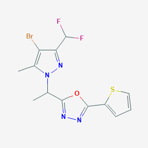 molecular formula C13H11BrF2N4OS B4832096 2-{1-[4-bromo-3-(difluoromethyl)-5-methyl-1H-pyrazol-1-yl]ethyl}-5-(2-thienyl)-1,3,4-oxadiazole 