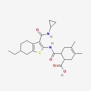 molecular formula C24H32N2O4S B4832156 6-[({3-[(cyclopropylamino)carbonyl]-6-ethyl-4,5,6,7-tetrahydro-1-benzothien-2-yl}amino)carbonyl]-3,4-dimethyl-3-cyclohexene-1-carboxylic acid 