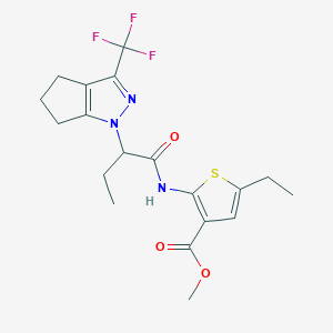 molecular formula C19H22F3N3O3S B4832181 methyl 5-ethyl-2-({2-[3-(trifluoromethyl)-5,6-dihydrocyclopenta[c]pyrazol-1(4H)-yl]butanoyl}amino)-3-thiophenecarboxylate 