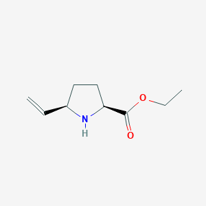 molecular formula C9H15NO2 B048322 (2S,5R)-Ethyl 5-vinylpyrrolidine-2-carboxylate CAS No. 112009-96-8