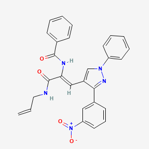 molecular formula C28H23N5O4 B4832231 N-{1-[(allylamino)carbonyl]-2-[3-(3-nitrophenyl)-1-phenyl-1H-pyrazol-4-yl]vinyl}benzamide 