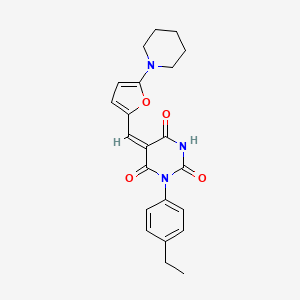 molecular formula C22H23N3O4 B4832585 1-(4-ethylphenyl)-5-{[5-(1-piperidinyl)-2-furyl]methylene}-2,4,6(1H,3H,5H)-pyrimidinetrione 