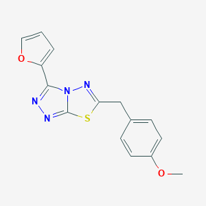molecular formula C15H12N4O2S B483264 3-(Furan-2-yl)-6-(4-methoxybenzyl)[1,2,4]triazolo[3,4-b][1,3,4]thiadiazole CAS No. 878433-32-0