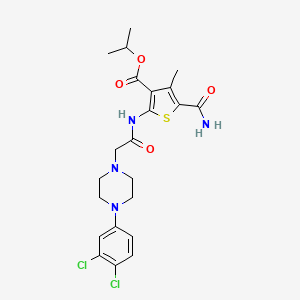 molecular formula C22H26Cl2N4O4S B4832645 isopropyl 5-(aminocarbonyl)-2-({[4-(3,4-dichlorophenyl)-1-piperazinyl]acetyl}amino)-4-methyl-3-thiophenecarboxylate 